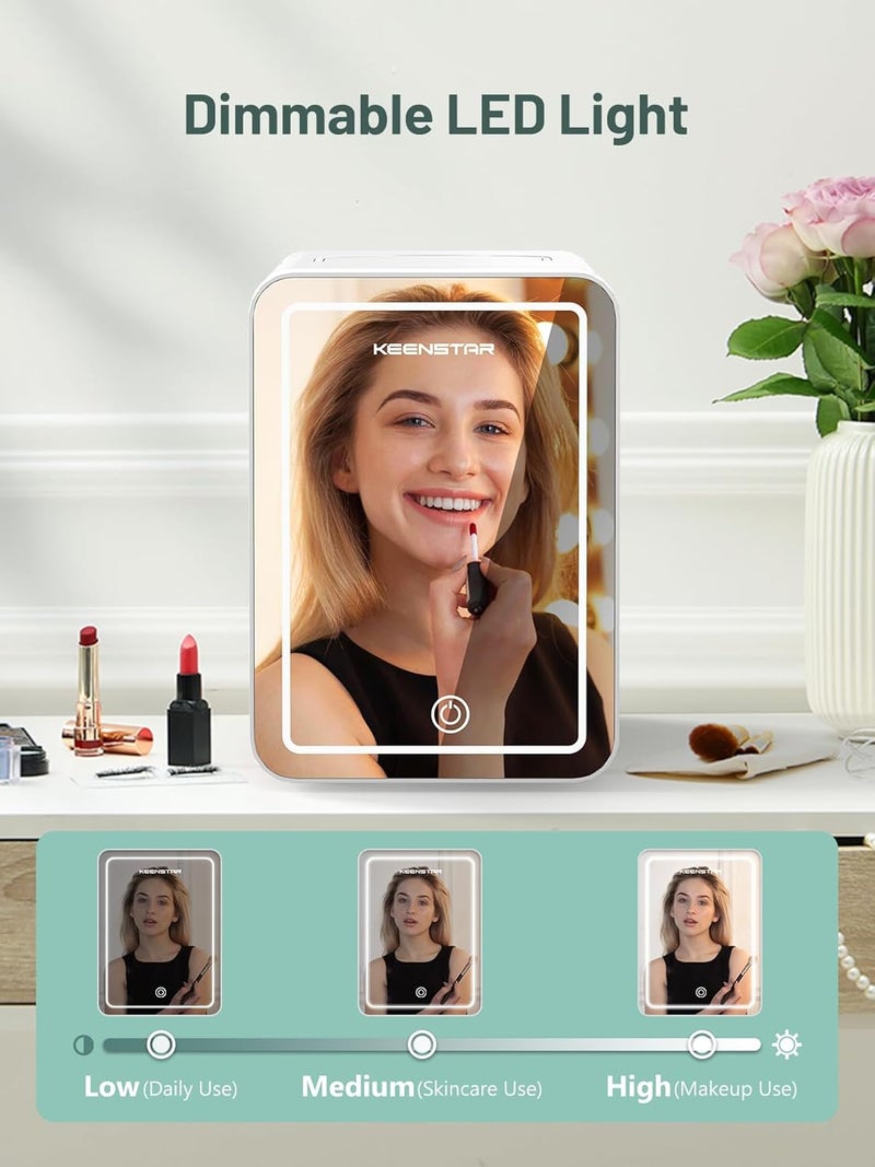 KEENSTAR Mini Skincare Fridge (6L/8 Can) with Dimmable LED Mirror, Cooler & Warmer for Bedroom, Cosmetics, Office, Dorm and Car, Portable Personal Refrigerator for Cosmetics, Skincare and Food, White - Image 2
